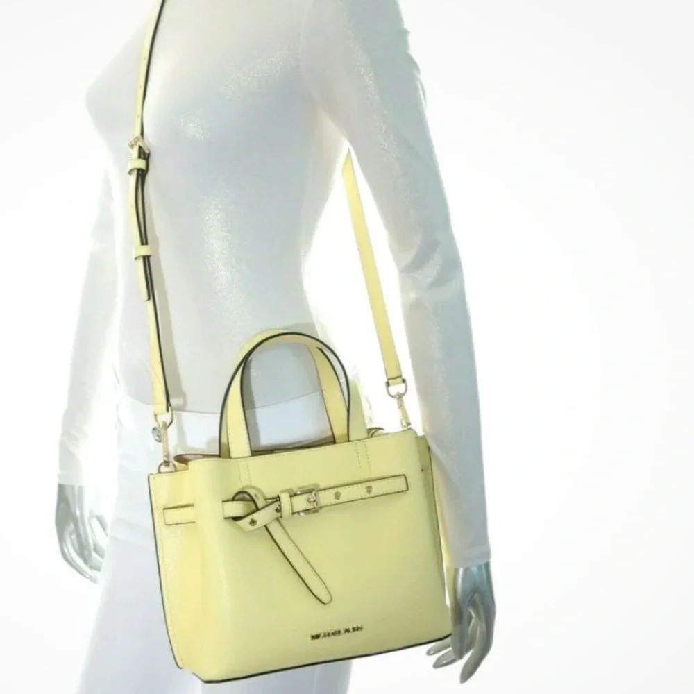 Michael Kors Emilia small satchel cross body buttercup yellow pebbles leather